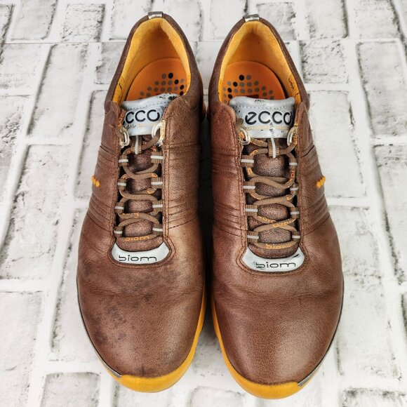 Ecco Biom Yak Hydro Max Men Size 11/11.5 EU 45 Leather Brown Golf Spikes Shoes - Picture 9 of 11